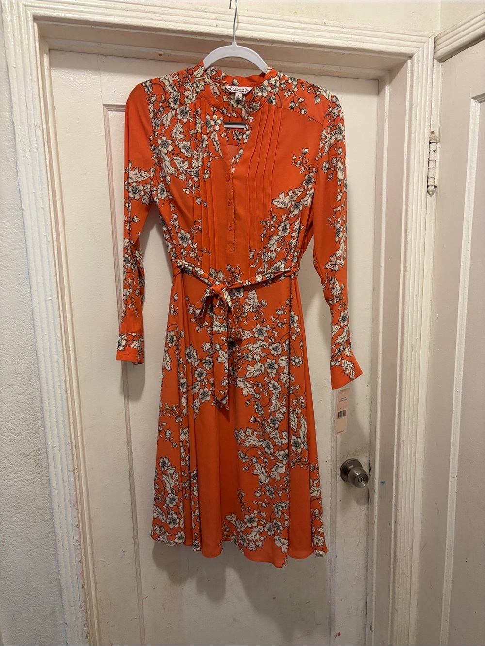Nanette Lepore Orange Floral Long-Sleeve Midi Dress
